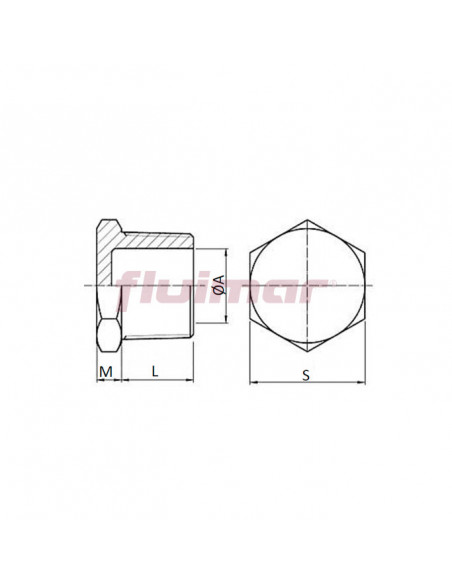 Esquema tapón rosca M con reborde