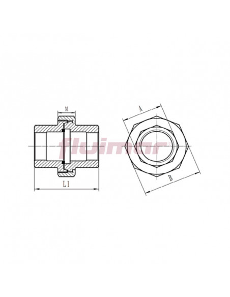 Esquema Enlace tres piezas junta plana PTFE